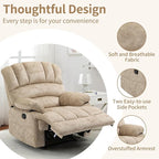 Manual Recliner Chair for Living Room, Single Sofa Recliners for Adults 350LBS, Heavy Duty Reclining Max 155 Degrees, Fabric Beige