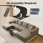 135.4" Cloud Modular Sectional Sofa with 1 Ottoman,Modern Minimalist Upholstered Couches, Comfort U Shaped Sofa for Living Room,Deep Seat Corner Couch，No Assembly Required (Camel,Right Facing Chaise)