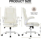 Office Desk Chair,Ergonomic Conference Room Chairs,Mid Back Executive Leather Chair,Comfy Computer Desk Chairs with Adjustable Flip-Up Arms and Rocking Function (Beige)