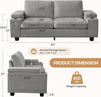 84" Loveseat Couch for Living Room,Modern Chenille Upholstered Sofa with Adjustable Storage Armrest,Cup Holders,USB & Type-C Ports,Solid Wood 2-Seater Loveseat Sofa for Apartment(Gray)
