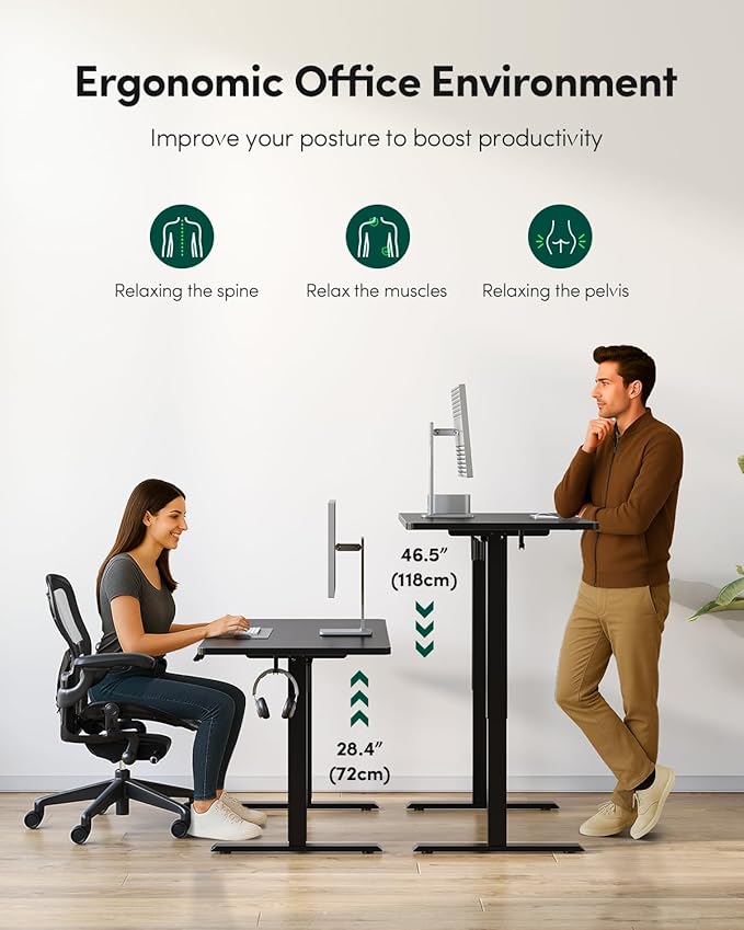 FEZIBO One-Piece Standing Desk Adjustable Height Stand up Home Office Desk, 32x20 Inch Electric Standing Computer Desk, with 4 Memory Presets, Headphone Hook, Black