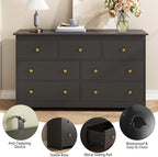 Black Dresser for Bedroom, 7 Drawer Dresser with Metal Handles, 55 Inch Wide Wood Chest for Living Room, Hallway