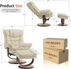 MCombo Oversized Swivel Recliner Chair with Ottoman, Adjustable Backrest, 360° Wood Base, High Seat, Faux Leather Lounge Chair for Tall Users in Living Room Office 4651 (Cream White)