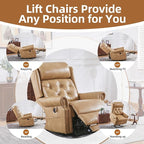 Large Power Lift Recliner Chair for Elderly, Oversized Lay Flat Lift Chair with Adjustable Headrest, Leather Recliner Chairs with Massage and Heat, Infinite Position,Extended Footrest,Beige