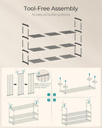 SONGMICS Shoe Rack, 3-Tier Shoe Organizer, Metal Storage Shelf, Upright or Upside Down, for 16-20 Pairs, Stackable, for Entryway, 11.8 x 36.2 x 21.7 Inches, Black ULSA303B02