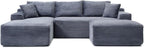 108 Inch Cloud Sectional Couch,Modern Modular Sectional Sofa with Deep Seat,Corduroy Boneless Couches with L-Shape Chaise for Living Room,No Assembly Required (Grey, Left Facing Chaise + Ottoman)