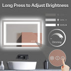 48x32 Inch LED Bathroom Mirror, Front Light and Backlit Anti-Fog Dimmable Memory Lighted Vanity Mirror, Shatterproof Wall-Mounted Led Mirror for Bathroom