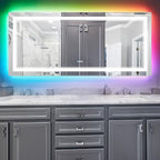 72x32 Inch Bathroom LED Vanity Mirror with RGB Lights Color Changing Backlit Bathroom Mirror Dimmable Anti-Fog led Mirror for Bathroom (RGB Multicolor Backlit+Adjustable Front-Lighted)