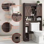 Vabches Over The Toilet Storage Cabinet, Farmhouse Storage Cabinet Over Toilet with Sliding Doors & Toilet Paper Holder Stand，Home Space-Saving Toilet Rack, for Bathroom, Laundry and Restroom