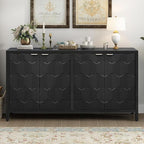 Sideboard Buffet Cabinet with Storage,Wood Modern Sideboard with Honeycomb Patterned Doors,Adjustable Shelves for Living Room Dining Room Kitchen (Black)