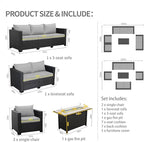 Rattaner 5 Pcs Outdoor Furniture Sets Patio Furniture Set with 45" Fire Pit Patio Couch Outdoor Chairs 60000 BTU Steel Propane Fire Pit Table No-Slip Cushions and Waterproof Covers, Light Grey