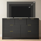 Black Dresser with 7 Drawer - 55” Wide Fluted Dresser for Bedroom with Metal Handle, Chest of Drawer, Wood TV Stand for Bedroom, Living Room, Black