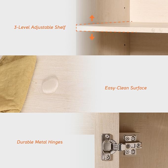 WAMPAT Farmhouse Entertainment Center with Bookshelves, 4-Piece Modular TV Stand with Storage Towers, Glass Doors, Open Shelves, Media Console for Living Room, Home Theater, Beige