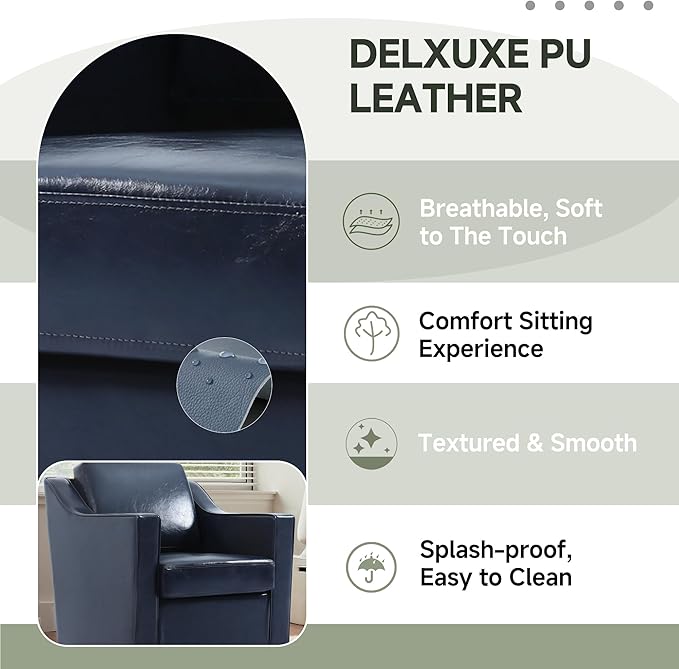 UIXE Faux Leather Swivel Accent Chair, Upholstered Arm Chair for Living Room, Modern Club Armchair Comfy Single Sofa Bedroom Reading Seat with Lumbar Pillow - Navy Blue