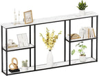 WOHOMO Console Table,Small Modern Entryway Table for Entry,3-Tier Long Sofa Table Behind Couch for Living Room,Entrance,White Marble(63 inch)