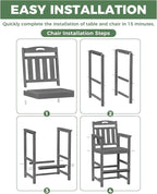 HDPE Outdoor Patio Tall Bar Chair, All-Weather Bar Height Balcony Adirondack Stools for Bistro, Garden, Backyard, Deck | Grey