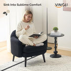 VINGLI 30.3" Wide Modern Barrel Accent Armchairs Set of 2 with Track Armrest, Solid Wooden Legs, Comfy Upholstered Club Chairs, Single Home Sofa for Living Room, Bedroom, Reading,Teddy Fleece Black