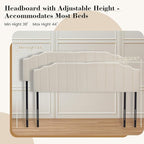 Upholstered Headboard Adjustable Height Queen/King Headboard Cream Velvet Tufted Modern Vertical Channel Design with Stepped Silhouette Top Edge(Beige King)