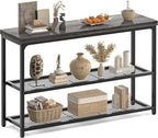 47" Console Table with Storage, 3-Tier Narrow Entryway Table, Sofa Table with Mesh Shelves, Console Tables for Living Room, Bedroom, Hallway, Entryway, Foyer, Oak Grey