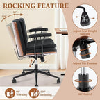 Home Office Desk Chair with Armrests & Wheels, Modern Walnut Swivel Rolling Executive Task Chair, Height Adjustable Ergonomic Computer Chair, Black Fabric