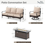 Patio Furniture Set with 56" Fire Pit Table, Premium Outdoor Wicker Metal Frame Furniture with Upgraded Waterproof Thick Cushions for Porch, Poolside, Deck, and Yard（4 Pieces,Beige