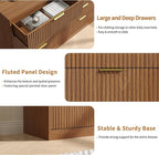 Fluted Dresser for Bedroom with 8 Drawer, 55” Wide Wooden Dresser Mid Century Chest of Drawers w/Gold Handle, Fluted Dressers TV Stand Closet Storage Organizer for Living Room, Natural Oak