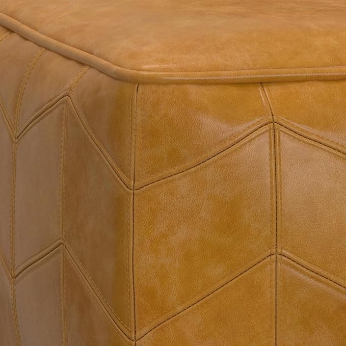 SIMPLIHOME Morden Contemporary Square Pouf in Brown Genuine Leather for The Living Room, Bedroom and Kids Room