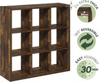 Furinno Cubicle Book Shelf, 9-Cube Thick Frame Bookshelf, Reversible Bookcase with Open Back, 14.6 x 43.8 x 43.8, for Living Room, Bedroom, Home Office, Amber Pine