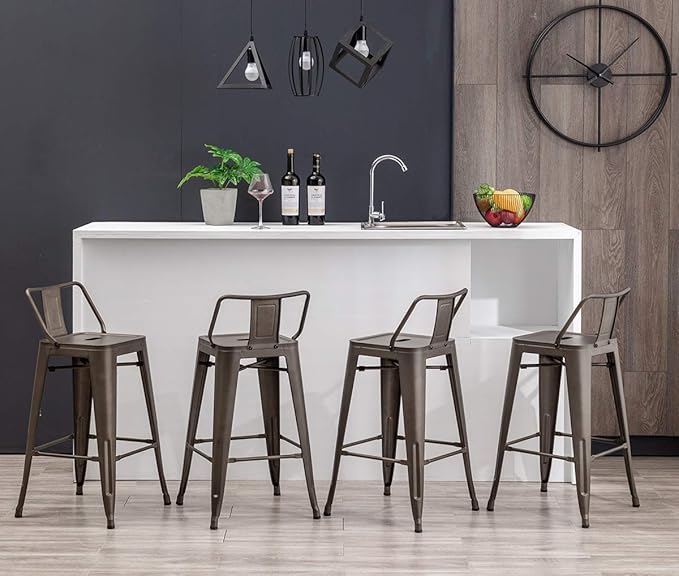 HAOBO Home 30" Low Back Metal Counter Stool Height Bar Stools [Set of 4], Bronze