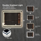 LED Bathroom Mirror, 40x32 Inch Gradient Front and Backlight Bathroom Vanity Mirror, 3 Colors Dimmable CRI>90 Double Lights, IP54 Enhanced Anti-Fog, Hanging Plates Wall Mount LED Mirror