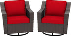 Patio 2 Pieces Wicker Swivel Chairs Set of 2，Outdoor PE Rattan Rocking Glider Armchairs, Water-Resistant Cushions with Removable and Washable Covers, Porch, Balcony, Sunroom (RED)