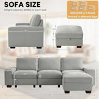 TEKAMON 100" Modular Sectional Sofa with Seats Storage, L Shaped Couch with Movable Ottoman, Chenille Fabric Couch for Living Room, Office, Deep Seat, USB Charging,Removable Cover (Light Grey)
