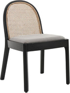 Rattan Dining Chairs Set of 2, Modern Dining Room Chairs with Cane Back Comfy Accent Kitchen Chair Upholstered Linen Fabric Chair for Restaurant/Living Room, Grey