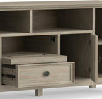 SIMPLIHOME Amherst 54-inch Wide Solid Wood TV Stand in Antique White, Transitional-Style Media Console for Living Room with Adjustable Shelves and Cable Management