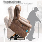 Bonzy Home Power Lift Chairs Recliner with Massage and Heating, Electric Recliner Chair with 24" Wide Seat for Big People, Full Padded Backrest, Waterproof Faux Leather, USB Charging Ports, Brown