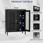 Metal Bathroom Storage Cabinet, Black Sideboard Cabinet with Glass Doors and Adjustable Shelves, Small Metal Cabinets for Kitchen, Living Room, Entryway,Office