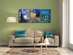 Wieco Art 3 Panels Canvas Prints of Vincent Van Gogh Paintings Reproduction Starry Night Over the Rhone Cafe Terrace at Night Canvas Wall Art for Living Room Home Office Decor