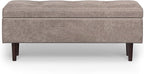SIMPLIHOME Shay 48 inch Wide Mid Century Modern Rectangular Storage Ottoman in Distressed Grey Taupe Vegan Faux Leather, Assembled, for The Living Room, Entryway and Family Room