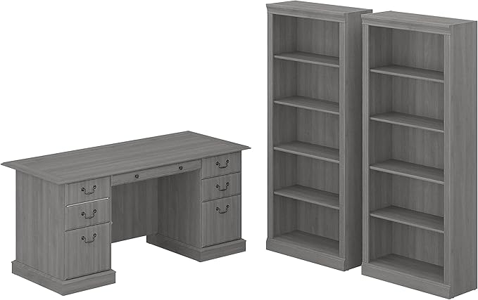 Bush Furniture Saratoga Executive Desk and Bookcase Set in Modern Gray