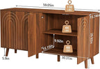 59" Buffet Cabinet with Storage, Modern Accent Sideboard Storage Cabinet with 4 Doors & Carving Lines, Wooden Coffee Bar Table Console for Living Room Kitchen Office and Hallway (Walnut)