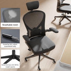 Office Chair with Adjustable Lumbar Support & Flip-Up Armrests -Ergonomic High Back Computer Desk Chair with Thickened Seat Cushion, Rolling Wheels for Home/Office Study Work (02H-Black)