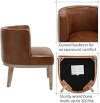 Arm Accent Chair Barrel Accent Chair with Wood Legs, Brown Leather Comfy Barrel Round Side Chair Upholstered Reading Chairs with Back for Living Room Bedroom Living Room Chair, Brown