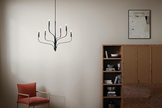 KICHLER Livadia 6-Light Chandelier, Soft Modern-Light in Black, for Foyer, Great Room, or Vaulted Dining or Bedroom (33" x 36.25"), 52673BK