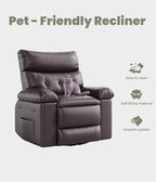 GarveeHome Oversized Recliner Chairs, Classic Manual Leather Recliner, Home Theater Seating with Lumbar & Arms Support for Living Room, Bedroom and Nursery - Brown