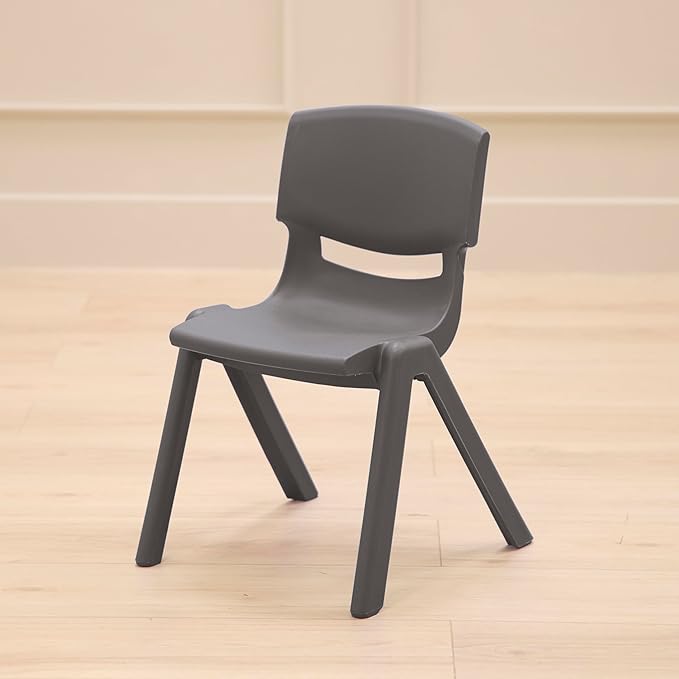 Stackable School Chairs, 12", Kids Furniture, Grey, 4-Pack