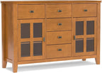 SIMPLIHOME Artisan Buffet - 54 inch Wide Solid Wood 3-Door Sideboard Buffet in Honey Brown, Transitional Storage Cabinet for Dining Room or Kitchen with Adjustable Shelves and Bronze Hardware