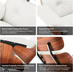 Top Grain Leather, Mid Century Chaise Lounge Chair and Ottoman, Modern Chair Classic Design, Heavy Duty Base Support for Living Room Study Lounge Office, Palisander-White, Heightening