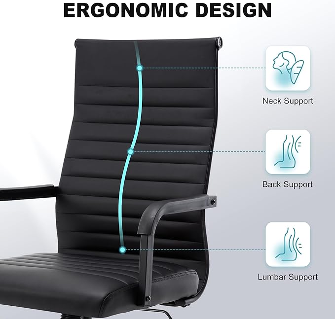 Office Desk Chair, Ergonomic Conference Room Chairs, PU Leather Executive Ribbed Computer Chair, Swivel Rolling Chair for Home Office