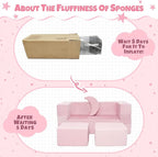 5 Pcs Modular Kids Play Couch, Toddler Couches That Fold Out, Plush Foam Chair for Children’s Playroom, Velvet Fabric Convertible Foam and Floor Cushion for Boys and Girls (Pink,02)