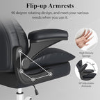 Office Desk Chair, Executive Leather Office Chair, High Back Ergonomic Home Desk Chair with Padded Flip-up Arms, Big and Tall Computer Chair with Rocking Function, 360°Swivel Free, Black
